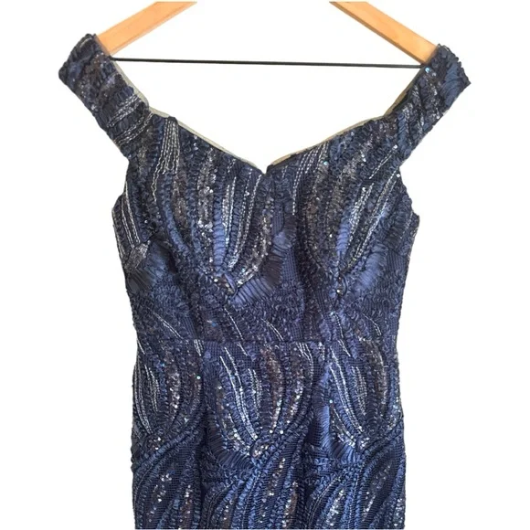 Aidan Mattox Navy Sequin Maxi Dress - Picture 4 of 7